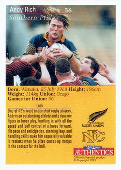 1995 Card Crazy Authentics Rugby Union NPC Superstars #56 Andy Rich Back